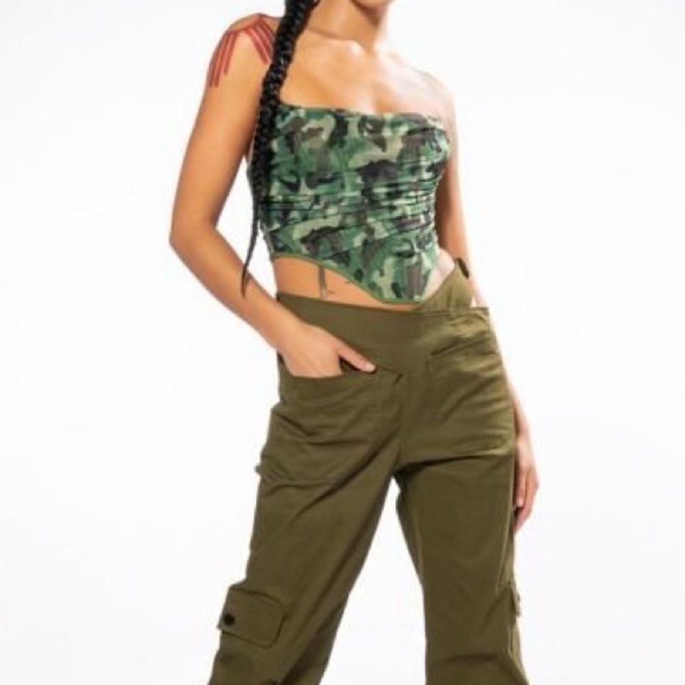 Azalea Wang x Dolls Kill Camo Corset Lined Mesh Overbust Crop Top